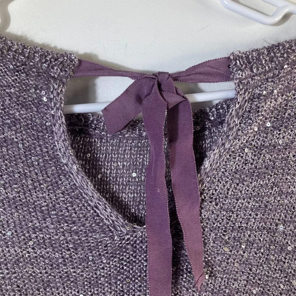 Womens The Limited Sweater Sequins Tie Back‎ Neck Ribbon Purple M NWT